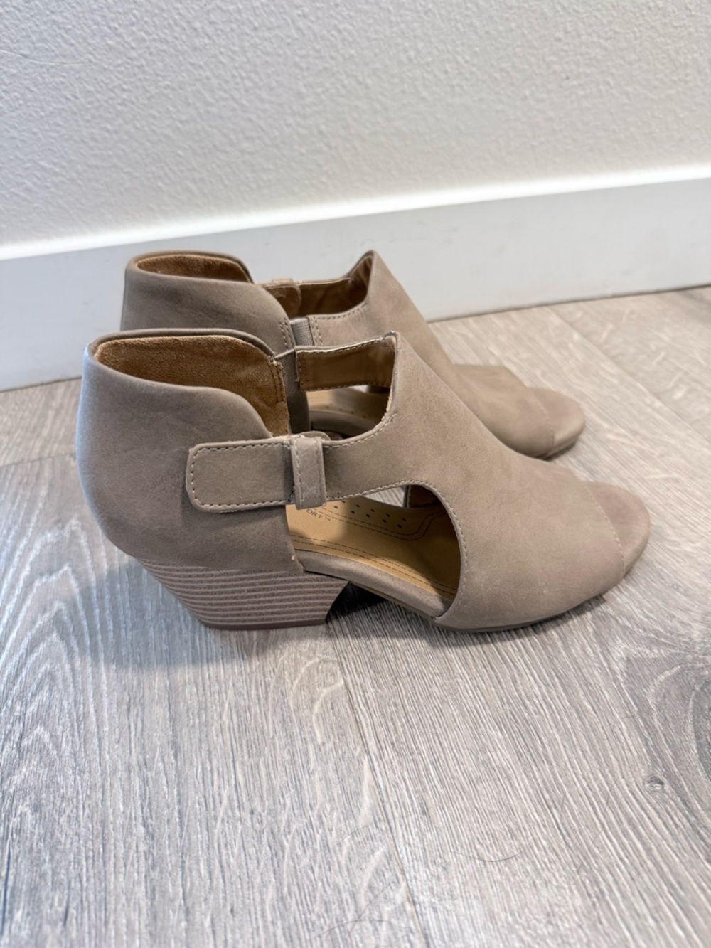 Natural Soul Taupe Suede Open-Toe Block Heels